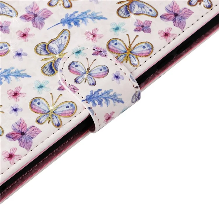 Für Samsung Galaxy A04e 4G / F04 4G / M04 4G Hülle mit Handschlaufe, RFID-blockierendes Lederhandy-Cover - Schmetterlings-Blume