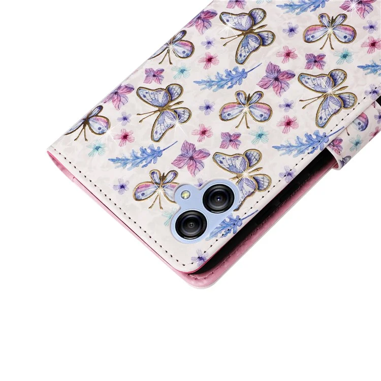 Für Samsung Galaxy A04e 4G / F04 4G / M04 4G Hülle mit Handschlaufe, RFID-blockierendes Lederhandy-Cover - Schmetterlings-Blume