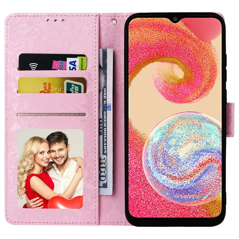 For Samsung Galaxy A04e 4G / F04 4G / M04 4G Case with Hand Strap RFID Blocking Leather Phone Cover - Rose Flower