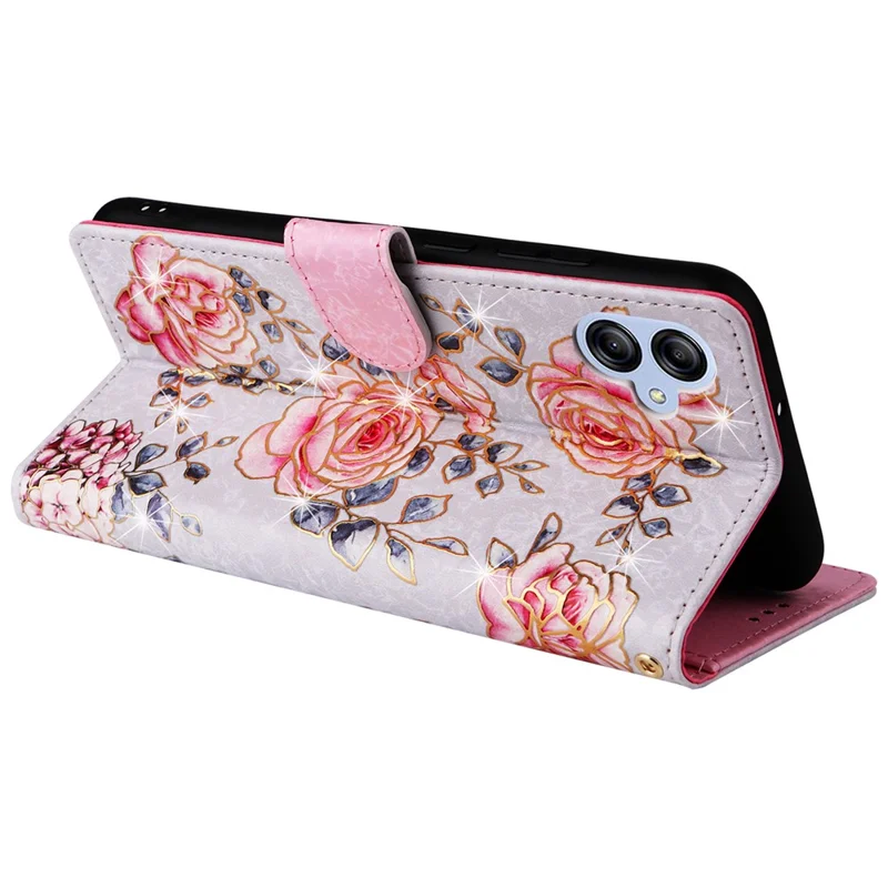 For Samsung Galaxy A04e 4G / F04 4G / M04 4G Case with Hand Strap RFID Blocking Leather Phone Cover - Rose Flower