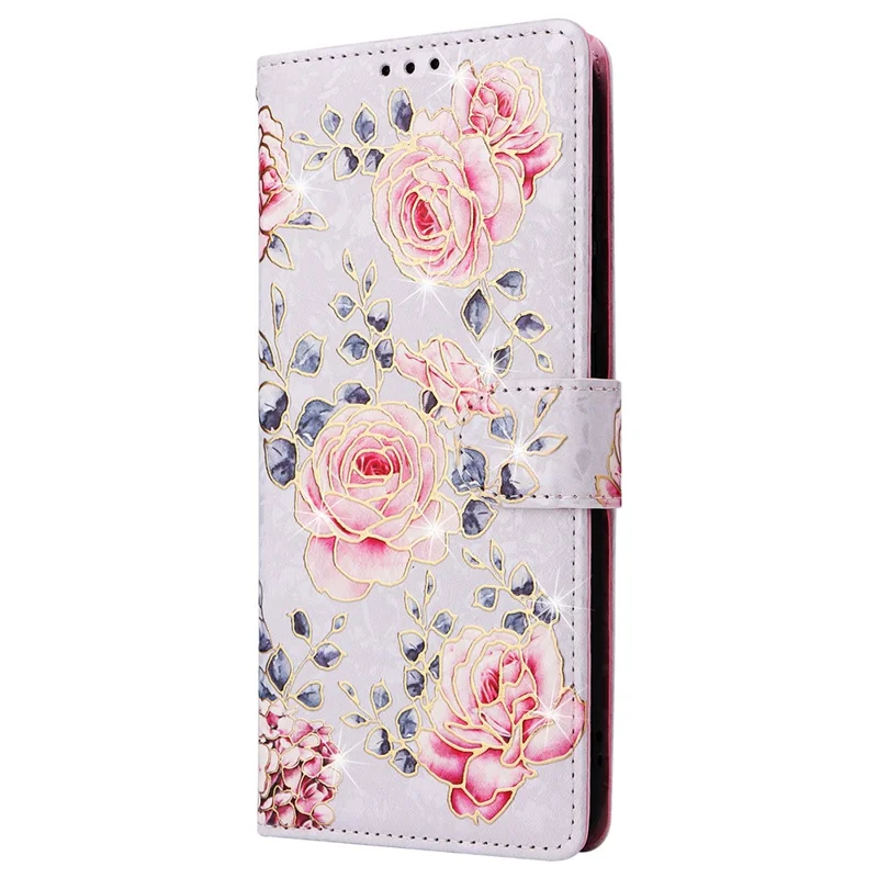 For Samsung Galaxy A04e 4G / F04 4G / M04 4G Case with Hand Strap RFID Blocking Leather Phone Cover - Rose Flower