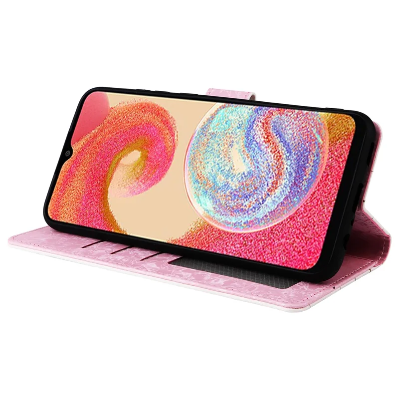 For Samsung Galaxy A04e 4G / F04 4G / M04 4G Case with Hand Strap RFID Blocking Leather Phone Cover - Small Flower