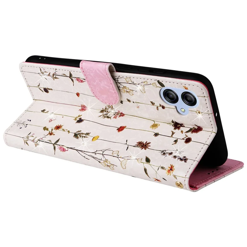 For Samsung Galaxy A04e 4G / F04 4G / M04 4G Case with Hand Strap RFID Blocking Leather Phone Cover - Small Flower