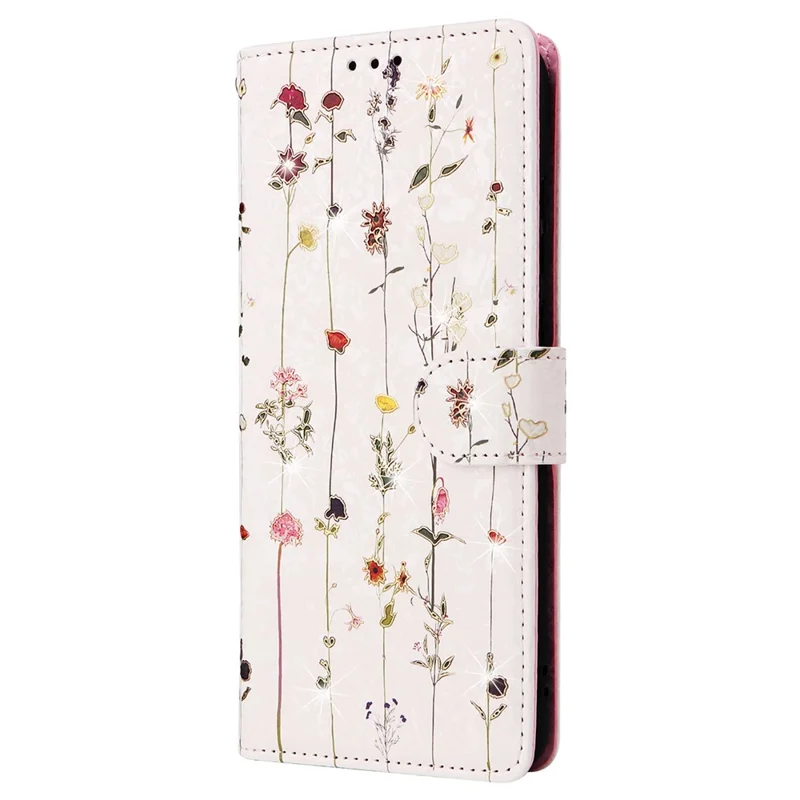 For Samsung Galaxy A04e 4G / F04 4G / M04 4G Case with Hand Strap RFID Blocking Leather Phone Cover - Small Flower