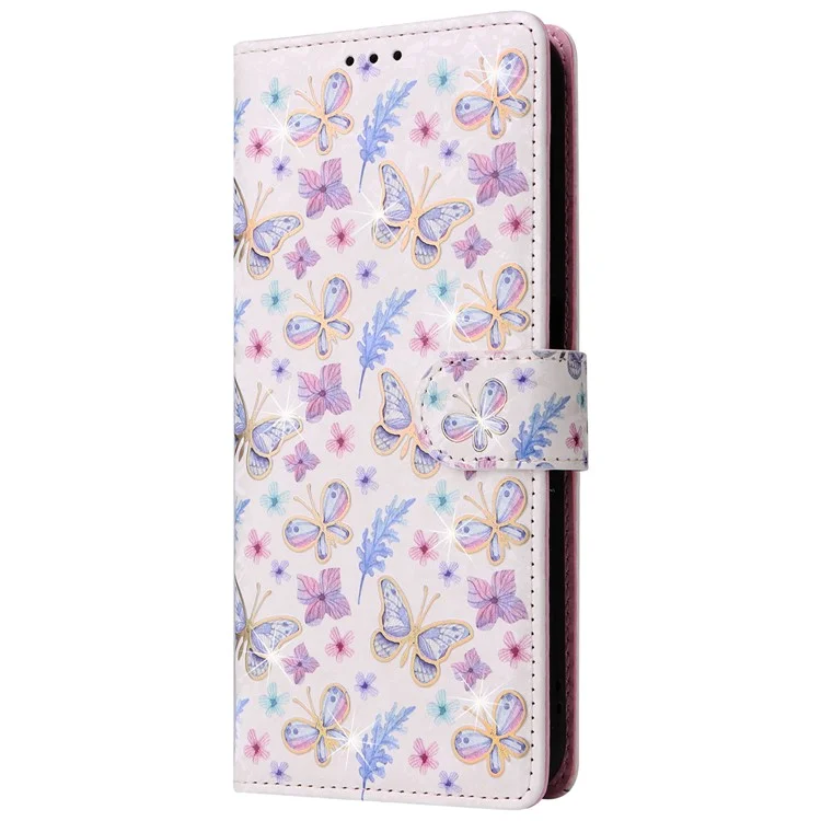 Para el caso del Samsung Galaxy A14 5G RFID Blocking Leather Wallet Pouch Phone Cover - Mariposa Flor