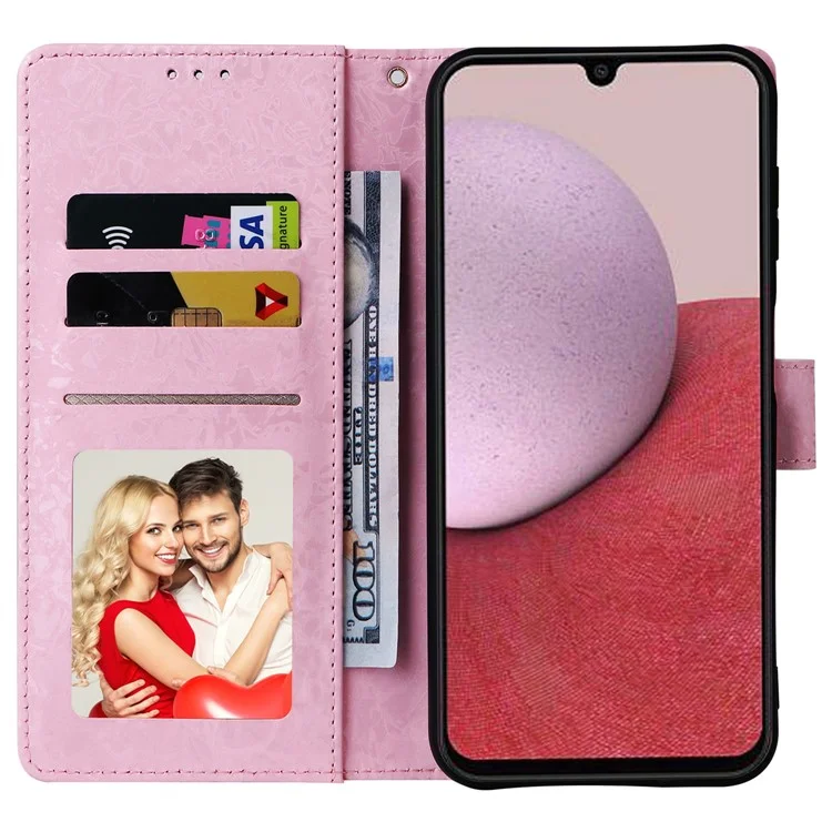 Para el caso del Samsung Galaxy A14 5G RFID Blocking Leather Wallet Pouch Phone Cover - Mariposa Flor