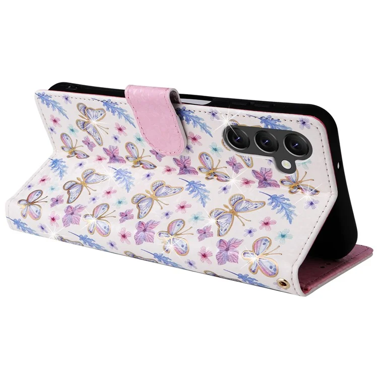 Para el caso del Samsung Galaxy A14 5G RFID Blocking Leather Wallet Pouch Phone Cover - Mariposa Flor