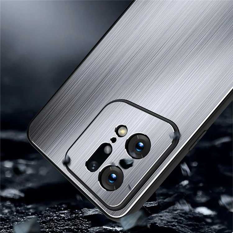 Anti-fingerprint Brushed Phone Case for Oppo Find X5 Pro 5G, TPU+Aluminium Alloy Back Phone Shell Cover - Silver