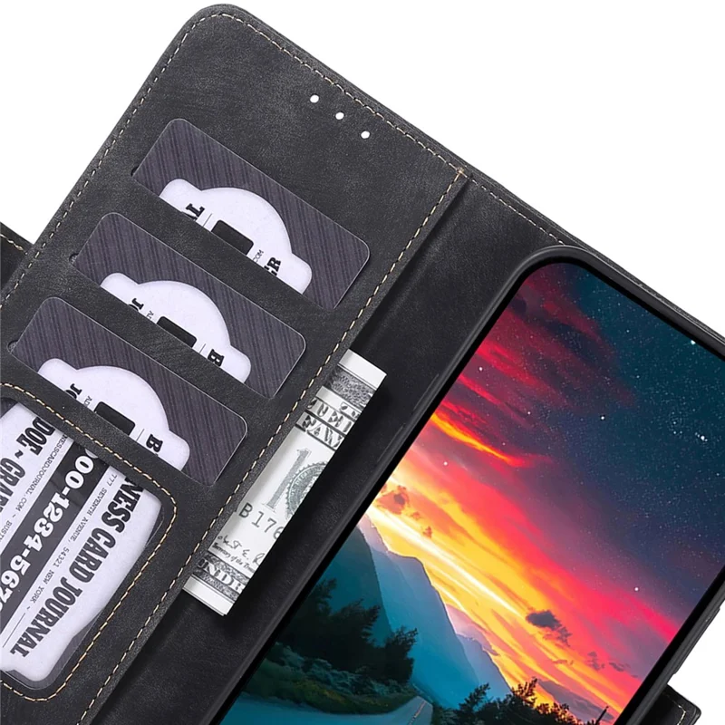ABEEL Pour Xiaomi Poco F6 Pro 5G / Redmi K70 5G / K70 Pro 5G Étui Magnétique Latéral en Cuir Rétro - Noir
