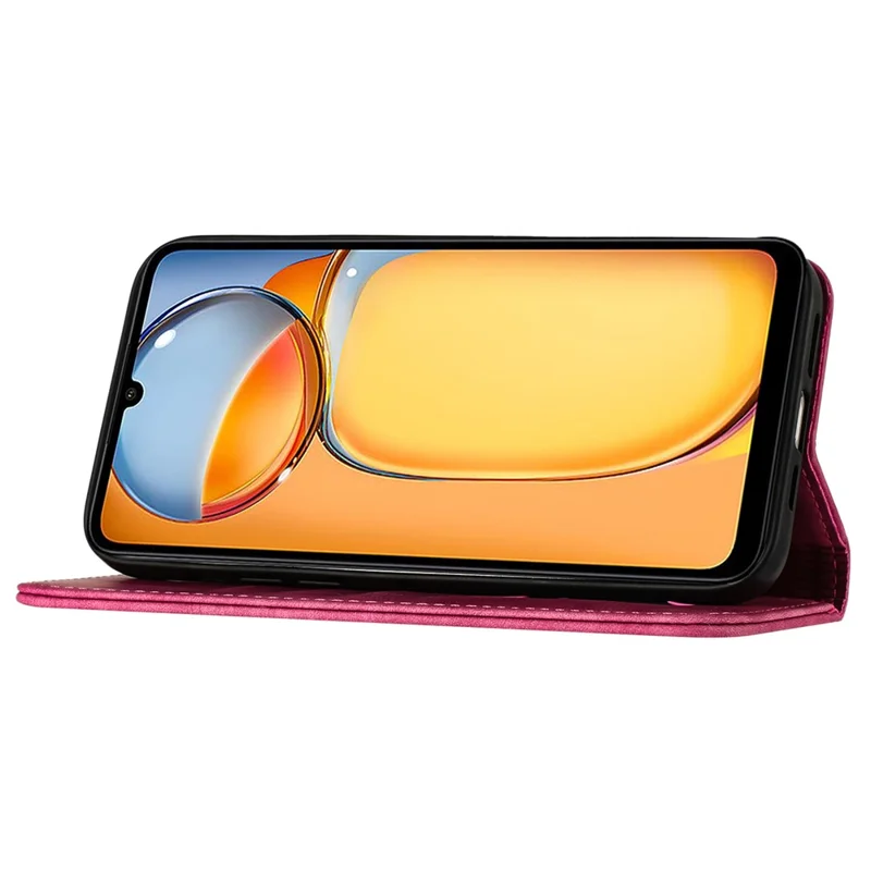 Pour Xiaomi Redmi 13C 4G / 5G / 13R 5G / Poco M6 5G / Poco C65 4G Étui Chat Papillon Imprimé Cuir Fermoir Magnétique Housse de Téléphone - Rose