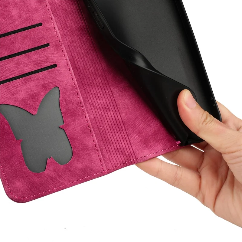 Pour Xiaomi Redmi 13C 4G / 5G / 13R 5G / Poco M6 5G / Poco C65 4G Étui Chat Papillon Imprimé Cuir Fermoir Magnétique Housse de Téléphone - Rose
