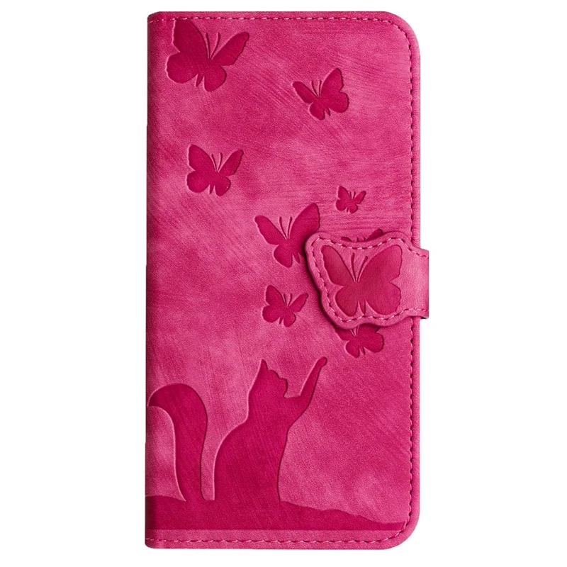 Pour Xiaomi Redmi 13C 4G / 5G / 13R 5G / Poco M6 5G / Poco C65 4G Étui Chat Papillon Imprimé Cuir Fermoir Magnétique Housse de Téléphone - Rose