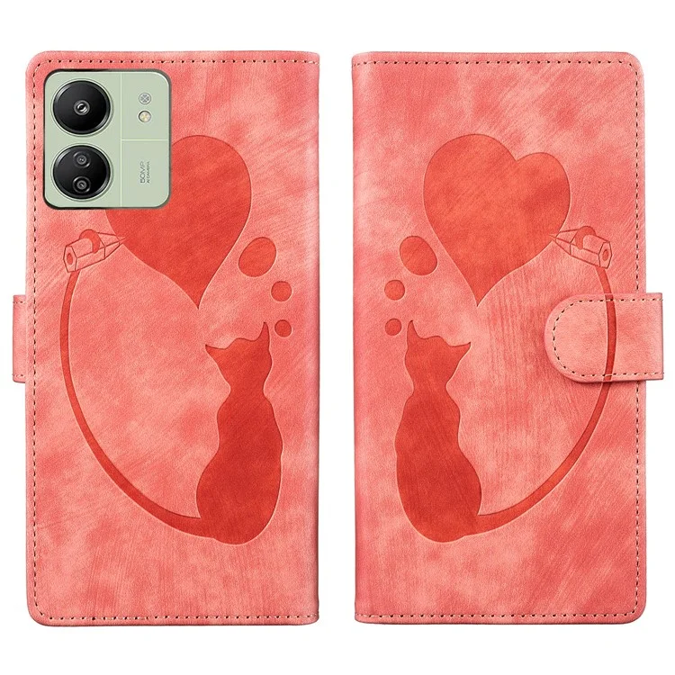 Pour Xiaomi Redmi 13C 4G / 5G / 13R 5G / Poco M6 5G / Poco C65 4G Étui Mignon Motif Chat Imprimer Portefeuille Étui Téléphone en Cuir PU - Rose