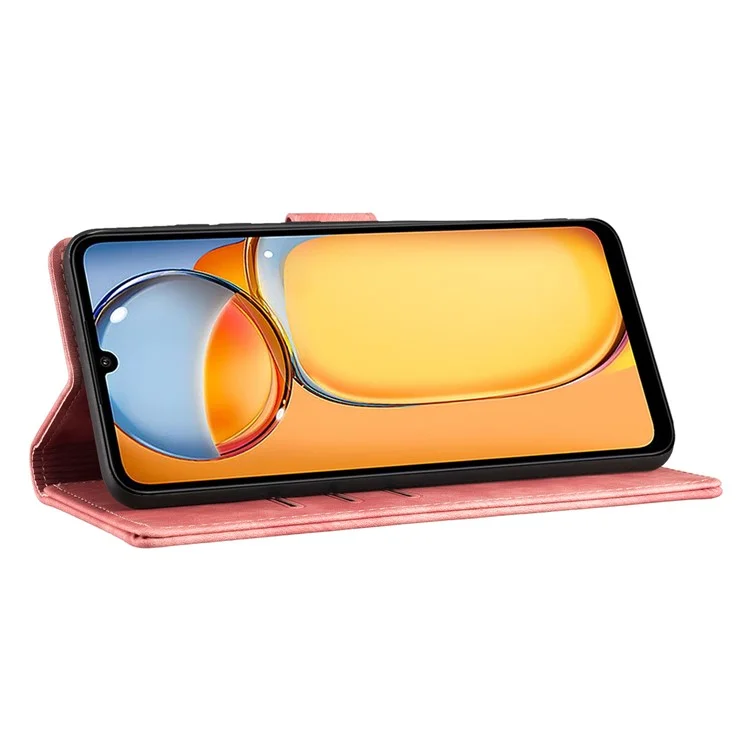 Pour Xiaomi Redmi 13C 4G / 5G / 13R 5G / Poco M6 5G / Poco C65 4G Étui Mignon Motif Chat Imprimer Portefeuille Étui Téléphone en Cuir PU - Rose