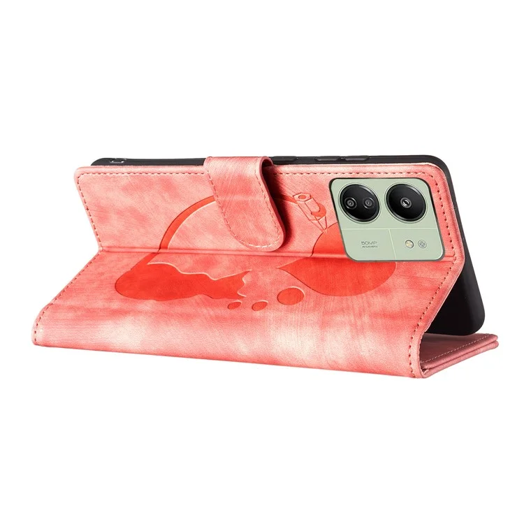 Pour Xiaomi Redmi 13C 4G / 5G / 13R 5G / Poco M6 5G / Poco C65 4G Étui Mignon Motif Chat Imprimer Portefeuille Étui Téléphone en Cuir PU - Rose