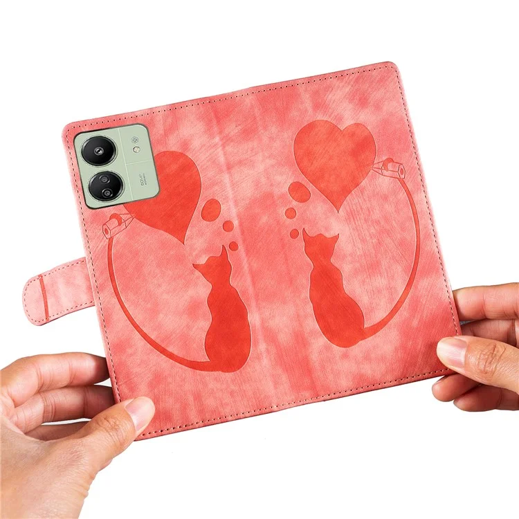 Pour Xiaomi Redmi 13C 4G / 5G / 13R 5G / Poco M6 5G / Poco C65 4G Étui Mignon Motif Chat Imprimer Portefeuille Étui Téléphone en Cuir PU - Rose