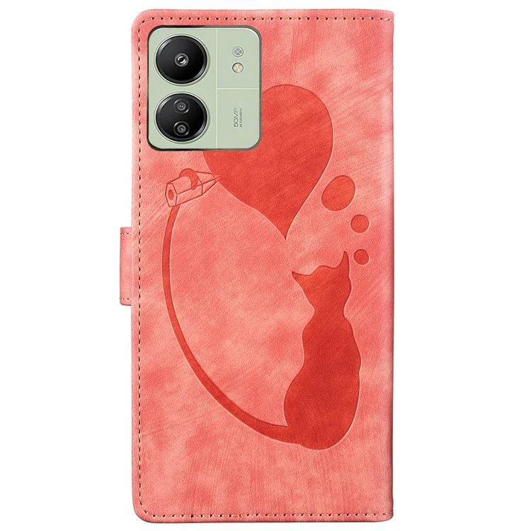 Pour Xiaomi Redmi 13C 4G / 5G / 13R 5G / Poco M6 5G / Poco C65 4G Étui Mignon Motif Chat Imprimer Portefeuille Étui Téléphone en Cuir PU - Rose