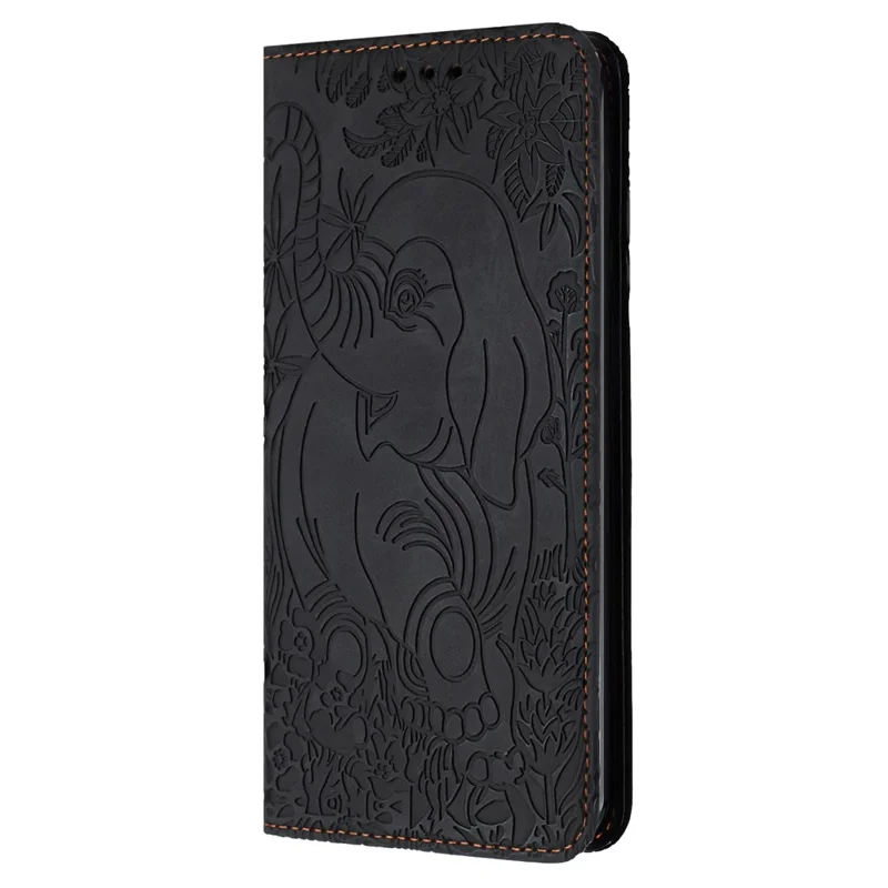 For Xiaomi Redmi 13C 4G / 5G / 13R 5G / Poco M6 5G / Poco C65 4G Wallet Case Elephant Pattern Leather Phone Cover - Black