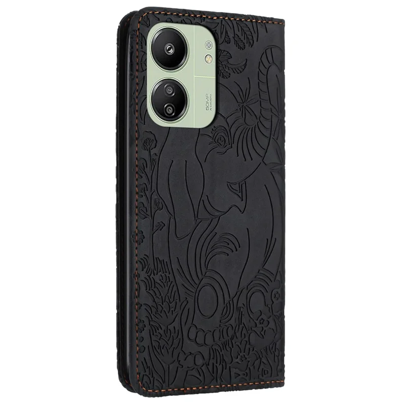 For Xiaomi Redmi 13C 4G / 5G / 13R 5G / Poco M6 5G / Poco C65 4G Wallet Case Elephant Pattern Leather Phone Cover - Black
