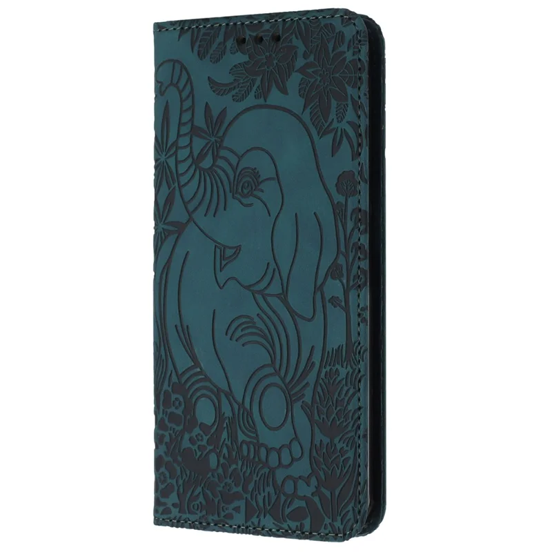 For Xiaomi Redmi 13C 4G / 5G / 13R 5G / Poco M6 5G / Poco C65 4G Wallet Case Elephant Pattern Leather Phone Cover - Green