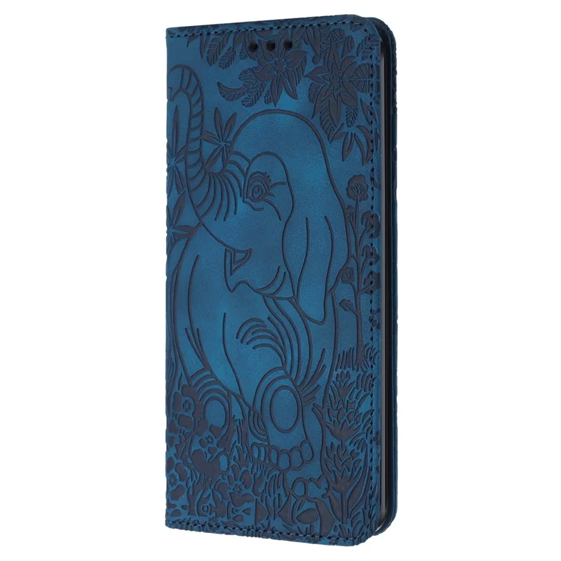 Para Xiaomi Redmi 13C 4G / 5G / 13R 5G / Poco M6 5G / Poco C65 4G Wallet Case Elephant Pattern Leather Phone Cover - Azul