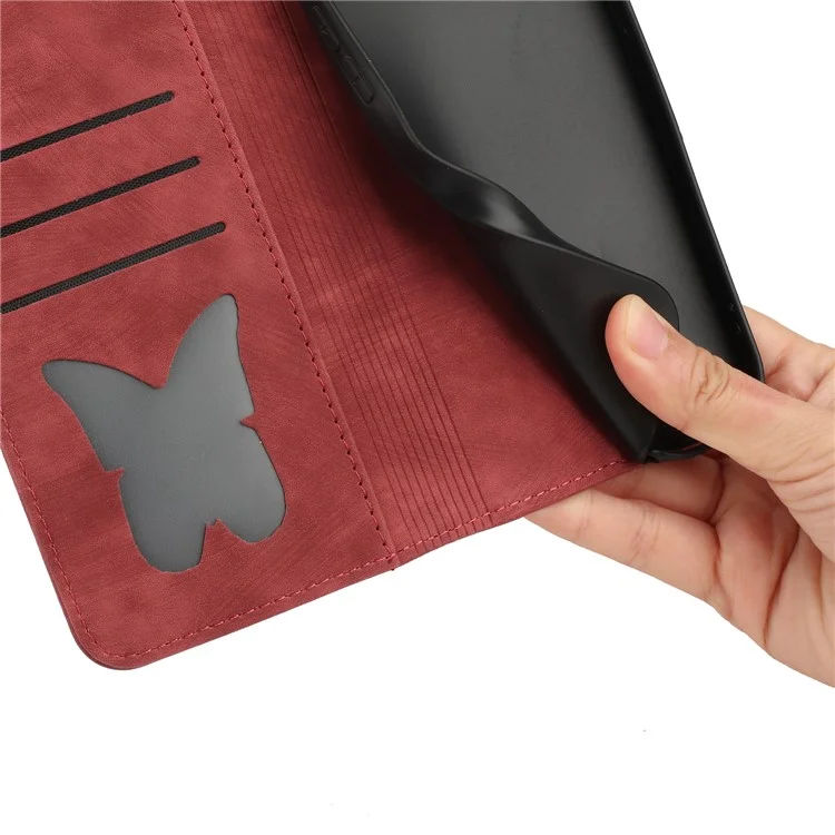 Per Samsung Galaxy S23 Ultra Case Wallet Card Holder Leather Phone Cover Cat Butterfly Imprinted - Rosso
