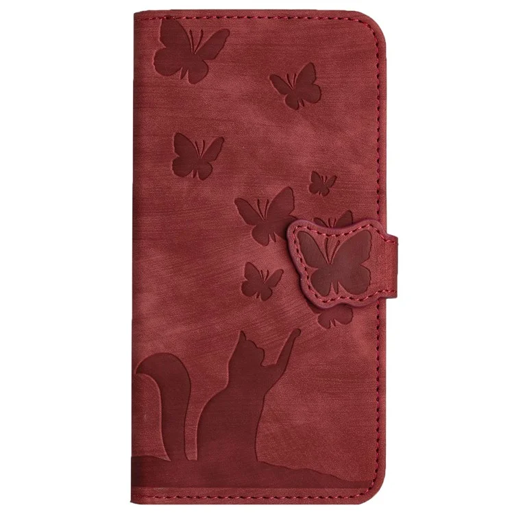 Per Samsung Galaxy S23 Ultra Case Wallet Card Holder Leather Phone Cover Cat Butterfly Imprinted - Rosso