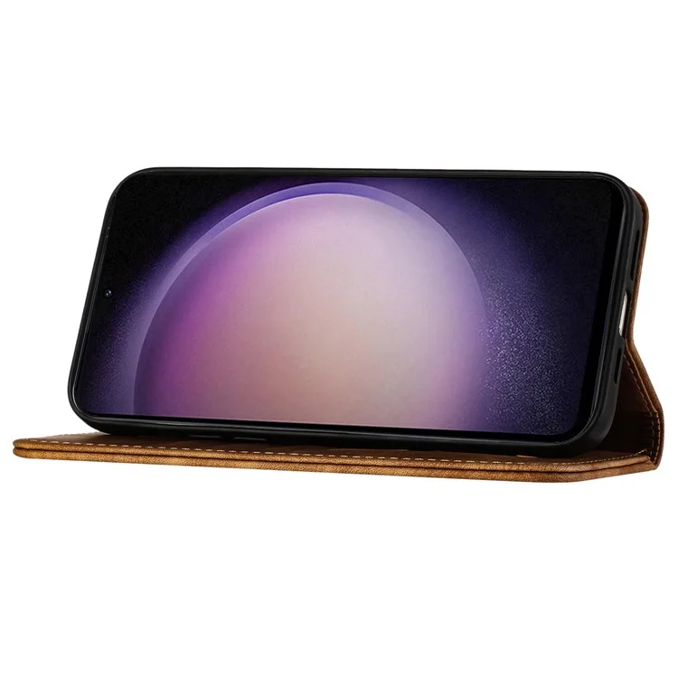 Für Samsung Galaxy S23 Case Butterfly Cat Imprinting Leder-Folio-Telefonhülle - Braun