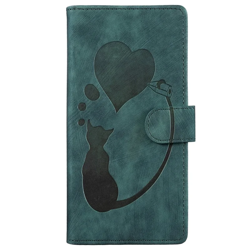 For Samsung Galaxy S23 Phone Case Cute Cat Imprint PU Leather Wallet Flip Cover - Green