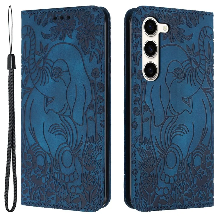 For Samsung Galaxy S23 Case Leather Magnetic Wallet Phone Cover Elephant Pattern - Blue