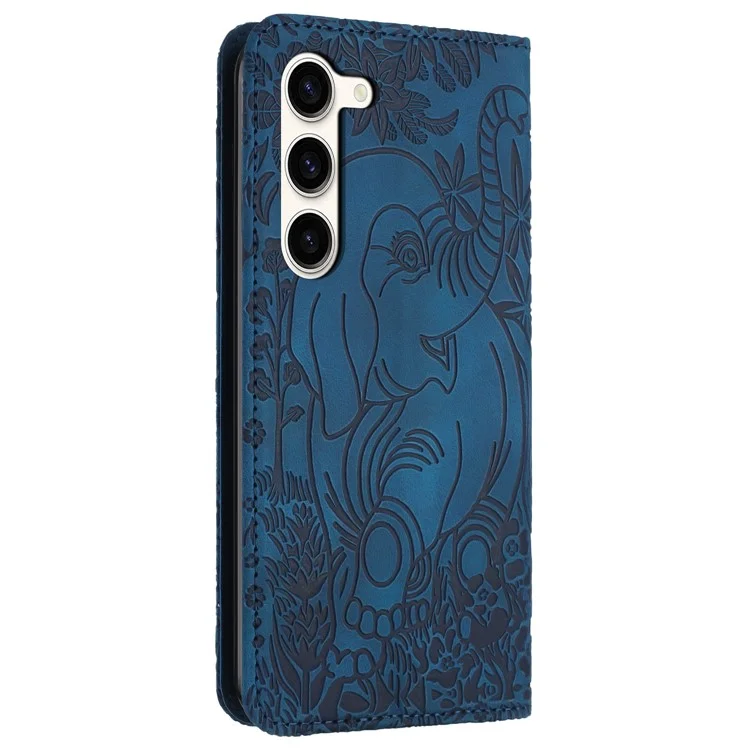 For Samsung Galaxy S23 Case Leather Magnetic Wallet Phone Cover Elephant Pattern - Blue