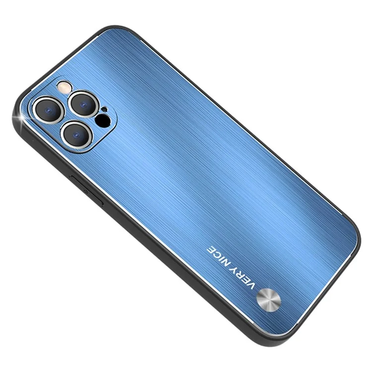 Brushed Phone Case for iPhone 12 Pro 6.1 inch, TPU Frame Aluminium Alloy Back Drop-proof Phone Cover - Blue