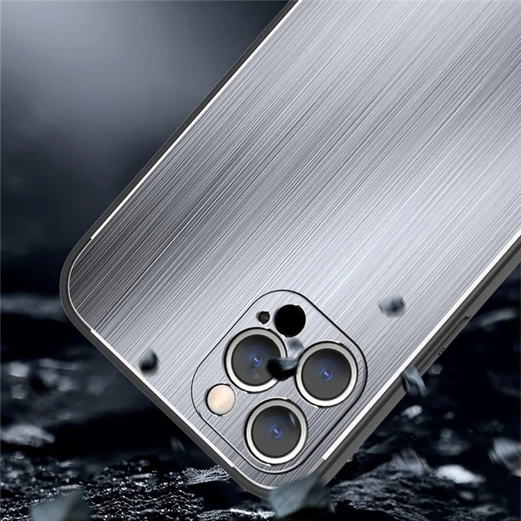 Brushed Phone Case for iPhone 12 Pro 6.1 inch, TPU Frame Aluminium Alloy Back Drop-proof Phone Cover - Blue