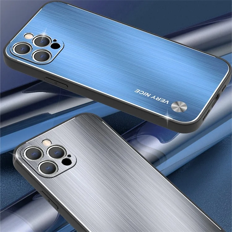 Brushed Phone Case for iPhone 12 Pro 6.1 inch, TPU Frame Aluminium Alloy Back Drop-proof Phone Cover - Blue
