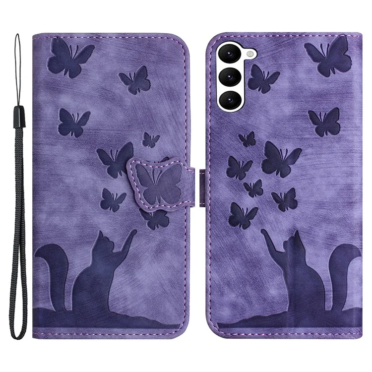 Für Samsung Galaxy S23+ Wallet Case Butterfly Cat Leather Phone Cover mit Kartenschlitzen Stand - Lila