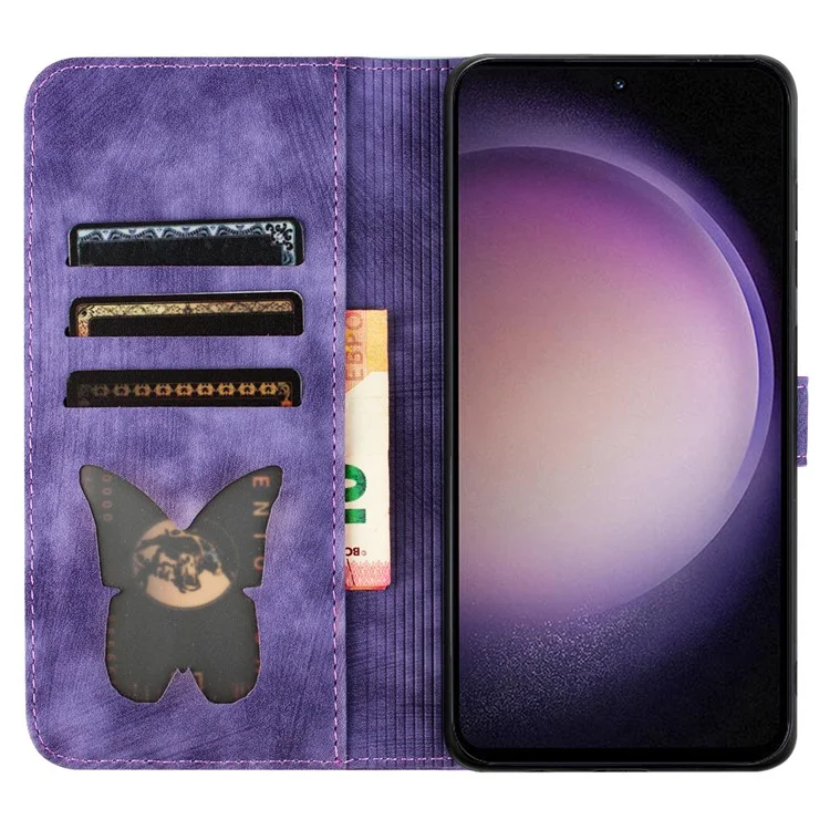 Für Samsung Galaxy S23+ Wallet Case Butterfly Cat Leather Phone Cover mit Kartenschlitzen Stand - Lila
