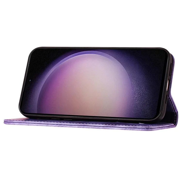 Für Samsung Galaxy S23+ Wallet Case Butterfly Cat Leather Phone Cover mit Kartenschlitzen Stand - Lila