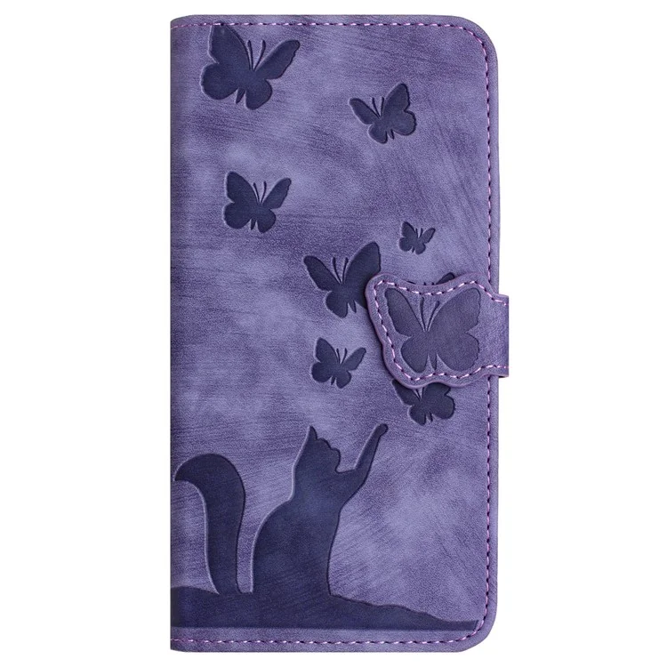 Für Samsung Galaxy S23+ Wallet Case Butterfly Cat Leather Phone Cover mit Kartenschlitzen Stand - Lila