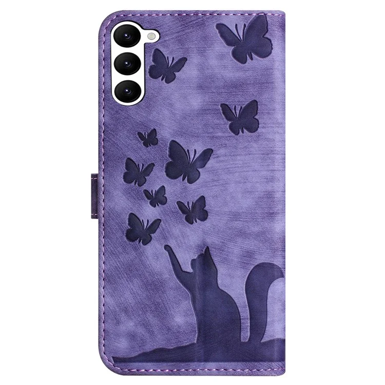 Für Samsung Galaxy S23+ Wallet Case Butterfly Cat Leather Phone Cover mit Kartenschlitzen Stand - Lila