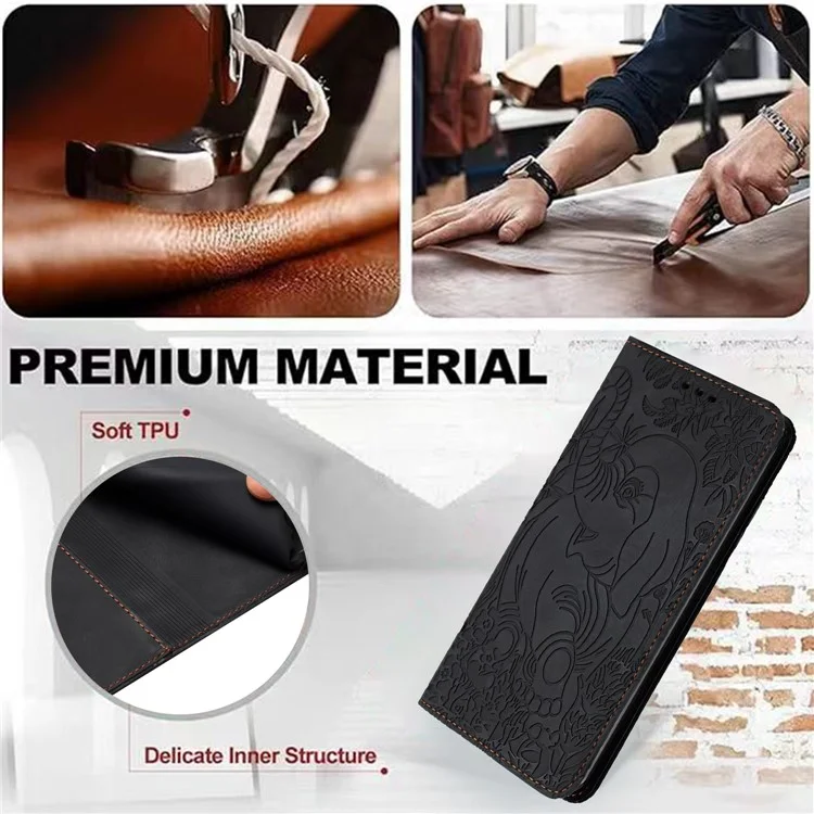 For Samsung Galaxy S24+ Case PU Leather Wallet Phone Cover Elephant Pattern - Black
