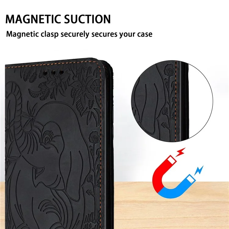 For Samsung Galaxy S24+ Case PU Leather Wallet Phone Cover Elephant Pattern - Black