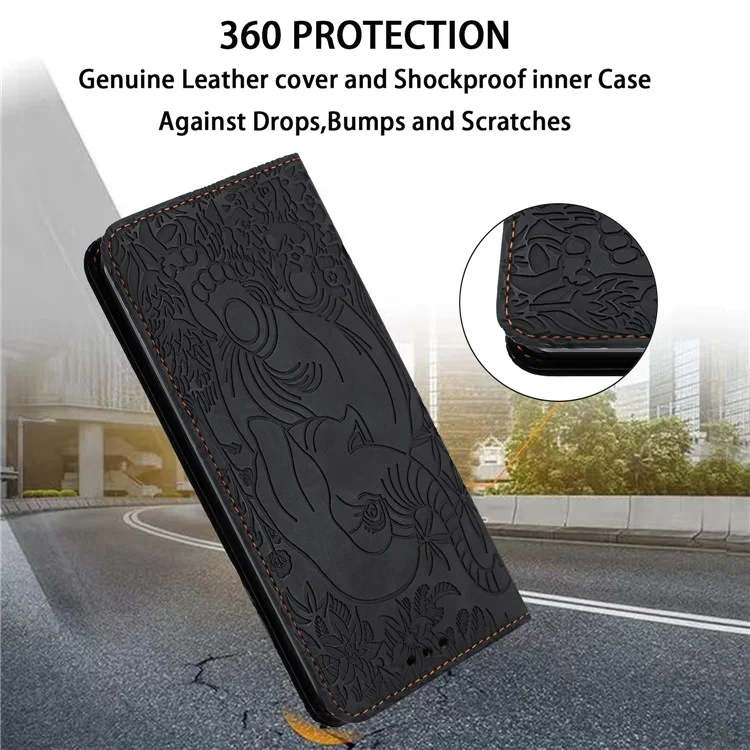For Samsung Galaxy S24+ Case PU Leather Wallet Phone Cover Elephant Pattern - Black