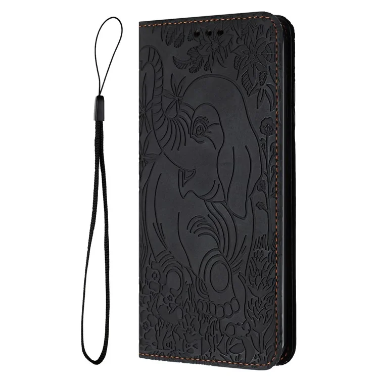 For Samsung Galaxy S24+ Case PU Leather Wallet Phone Cover Elephant Pattern - Black