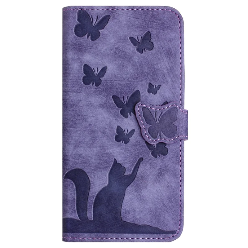 For Samsung Galaxy S25+ / S24+ Case Butterfly Cat Imprint Leather Phone Cover with Wallet Stand - Purple