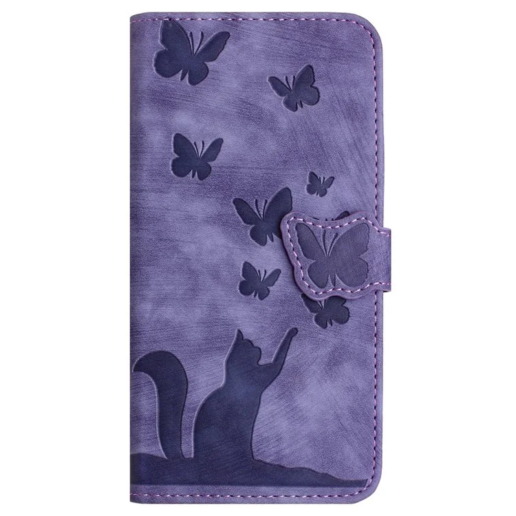 For Samsung Galaxy A34 5G Leather Case Butterfly Cat Pattern Phone Wallet Cover - Purple