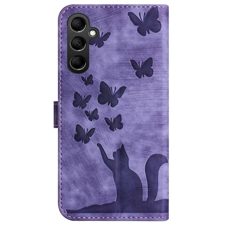 For Samsung Galaxy A34 5G Leather Case Butterfly Cat Pattern Phone Wallet Cover - Purple