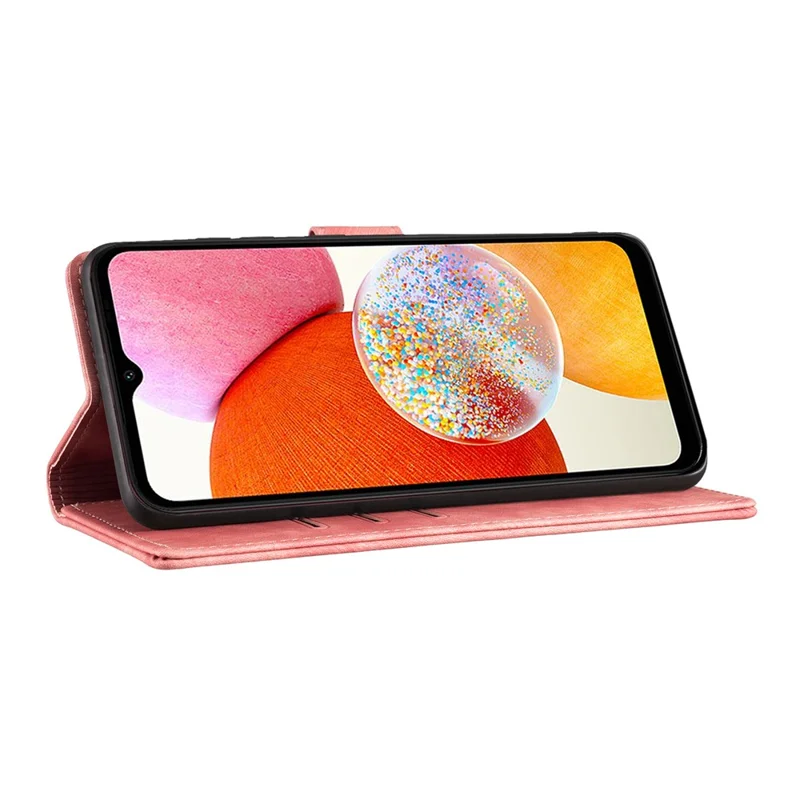 Per Samsung Galaxy A14 5G / 4G Case Cat Heart Pattern PU Leather Flip Phone Cover - Rosa