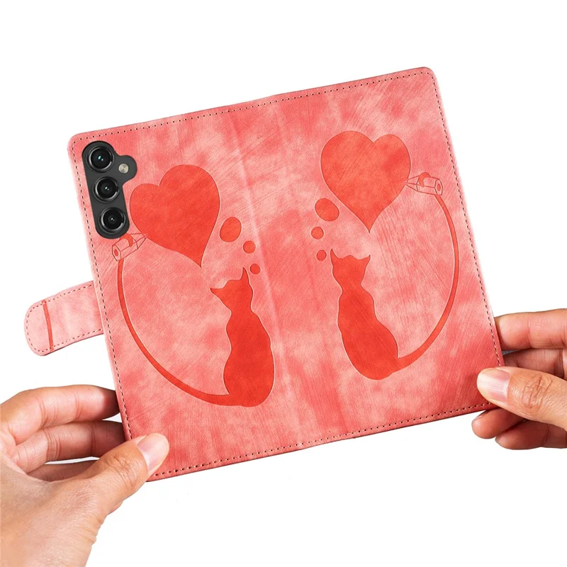 Per Samsung Galaxy A14 5G / 4G Case Cat Heart Pattern PU Leather Flip Phone Cover - Rosa