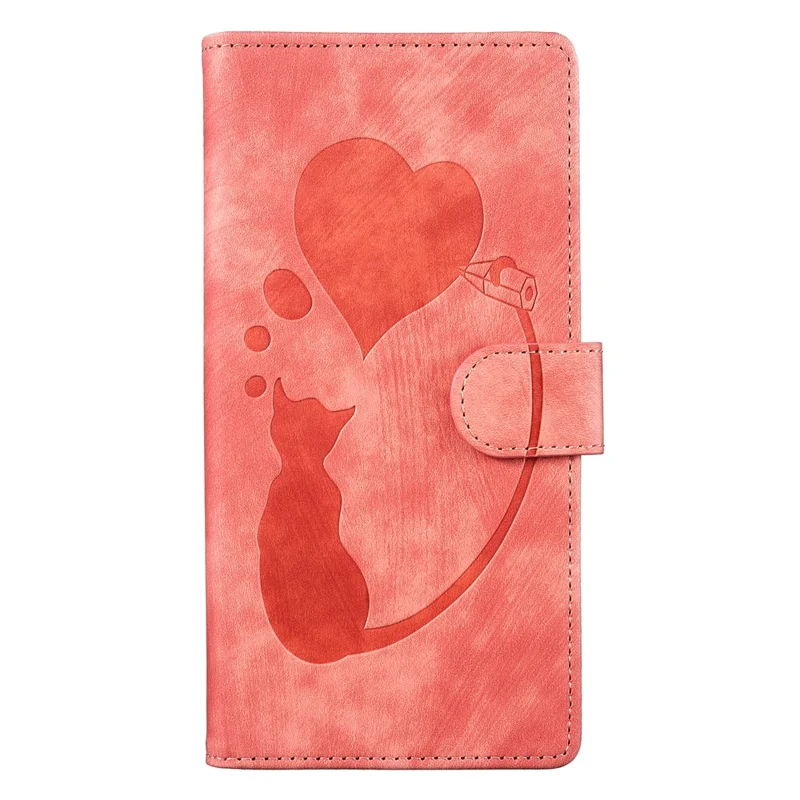 Per Samsung Galaxy A14 5G / 4G Case Cat Heart Pattern PU Leather Flip Phone Cover - Rosa