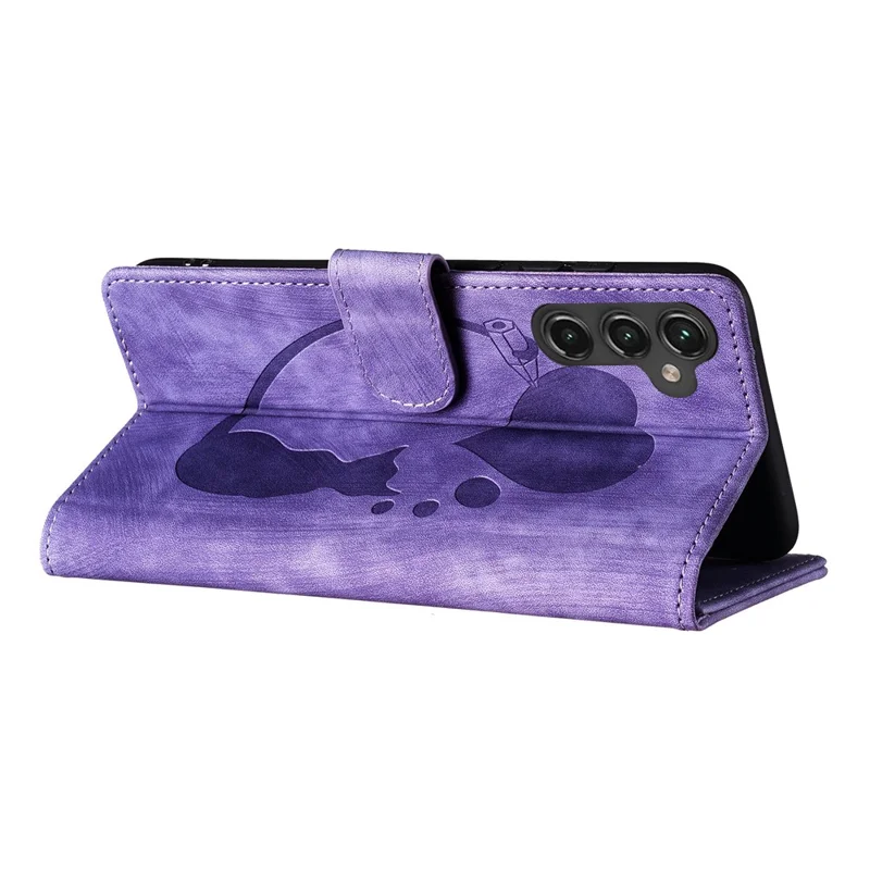 For Samsung Galaxy A14 5G / 4G Case Cat Heart Pattern PU Leather Flip Phone Cover - Purple
